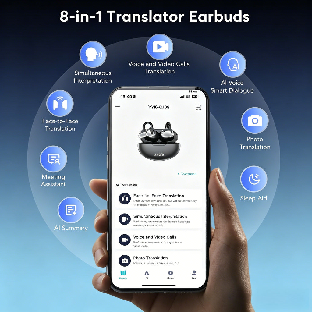 Open Ear AI Real-Time Translation Bluetooth Earbuds | Support 144 Languages