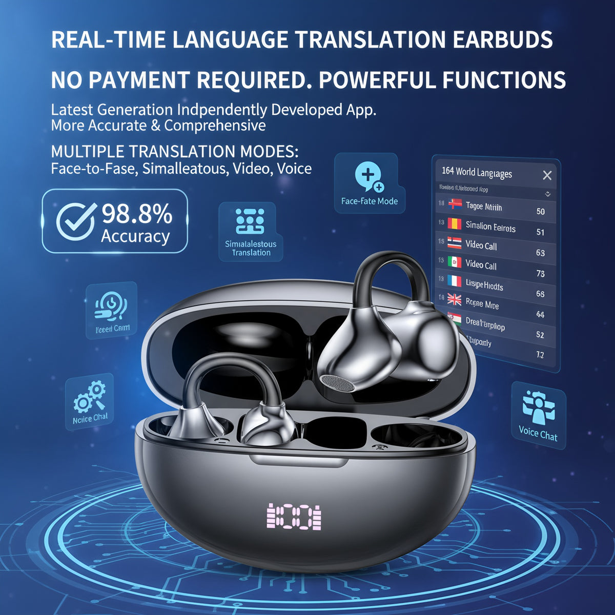 Open Ear AI Real-Time Translation Bluetooth Earbuds | Support 144 Languages