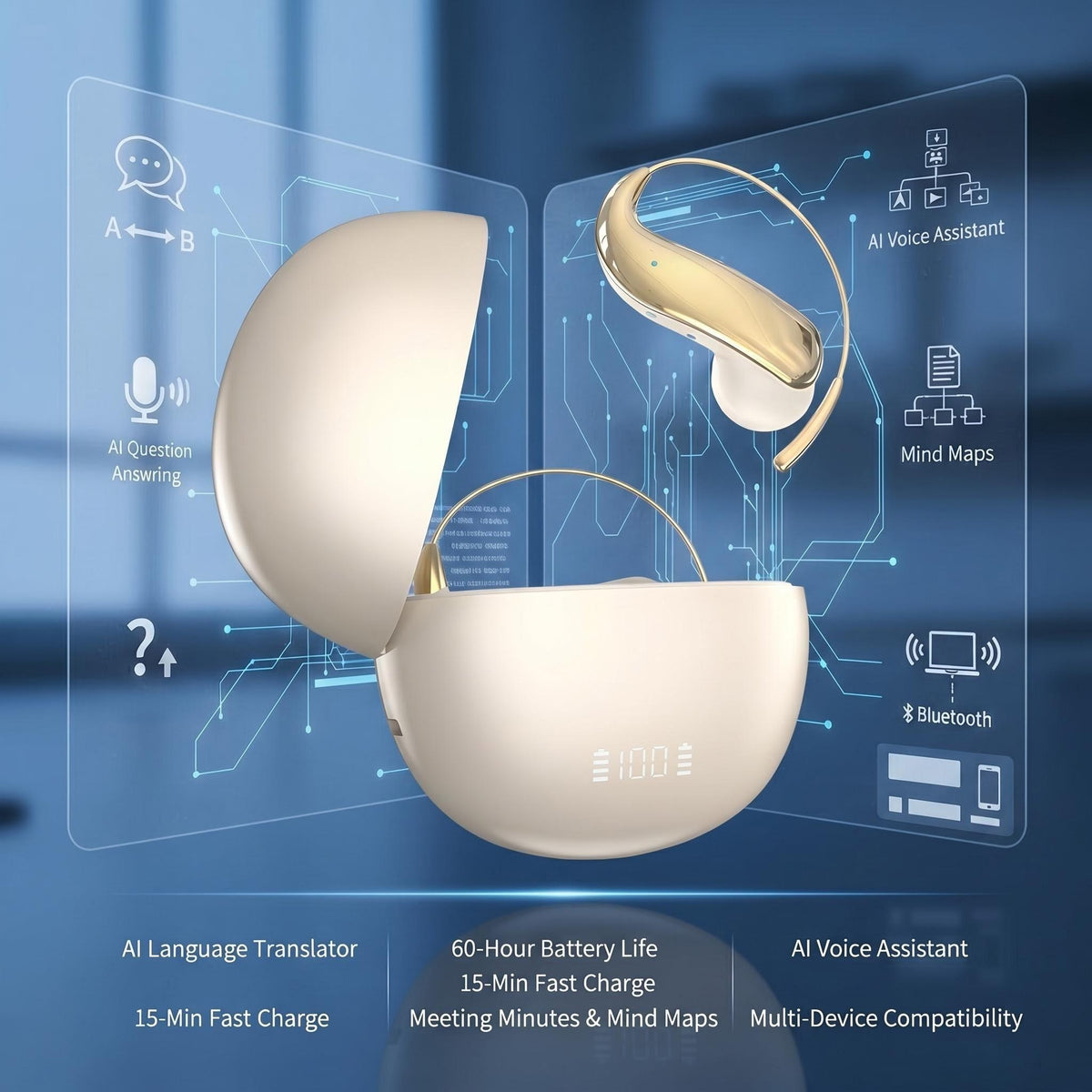 Open Ear AI Real-Time Translation Bluetooth Earbuds | Support 144 Languages